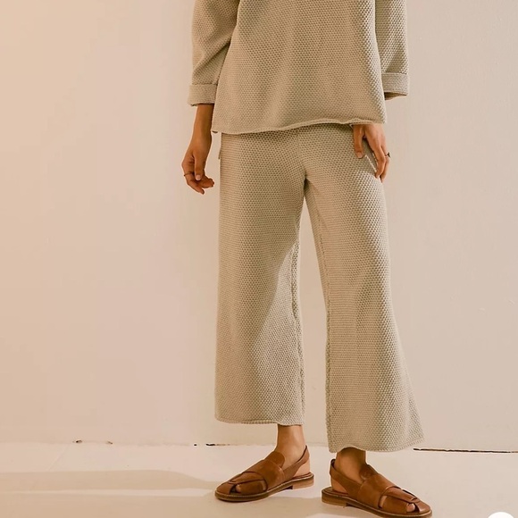 Free People Beach Hailee Wide Leg Lounge Pants Women’s Large Tan - Picture 1 of 8